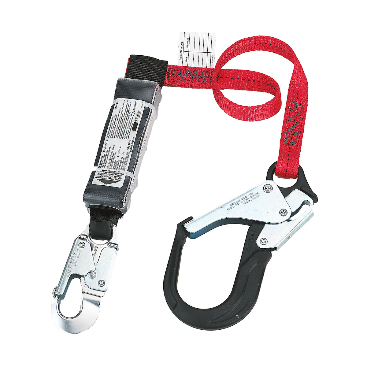 PIP® Dyna-ONE™ Polyester Single-Leg Fixed Lanyard with Energy Absorber amd Aluminum Snap Hook and Scaffold Hook Connectors