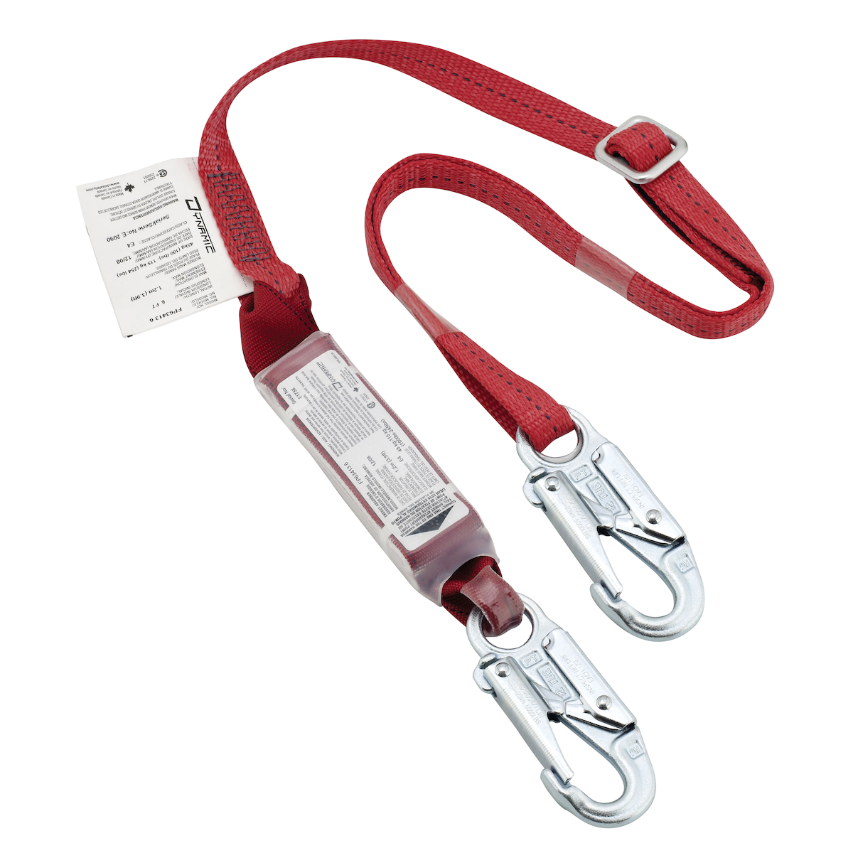 PIP® Dynamic™ Polyester Single-Leg Adjustable Lanyard with Energy Absorber and Two Snap Hook Connectors - 6'